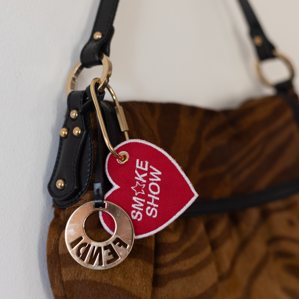 Red and White Heart Smoke Show Embroidery Key Chain